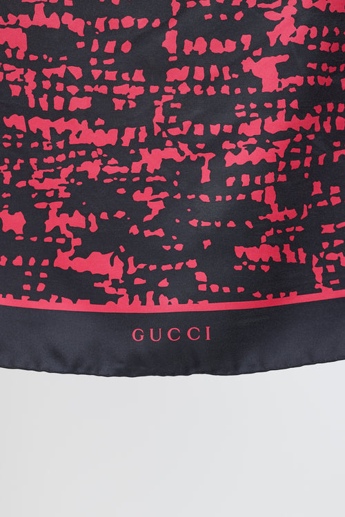 Gucci Black & Fuchsia Printed Silk Scarf