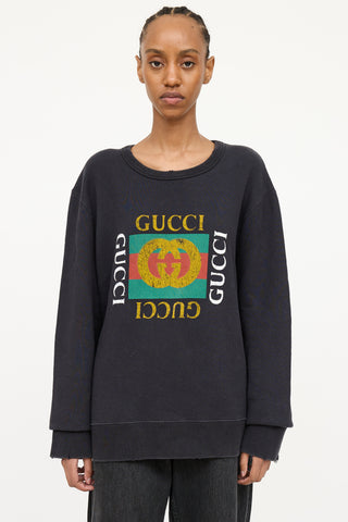 Gucci Distressed Cotton Logo Sweatshirt