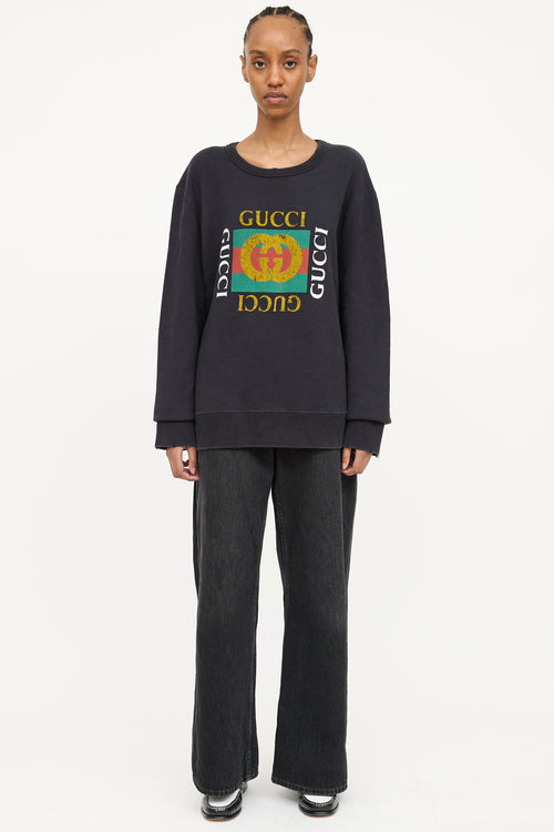 Gucci Distressed Cotton Logo Sweatshirt