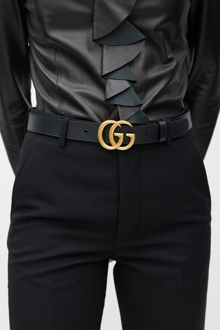 Gucci Black & Gold Leather Marmont Belt