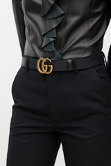 Gucci Black & Gold Leather Marmont Belt