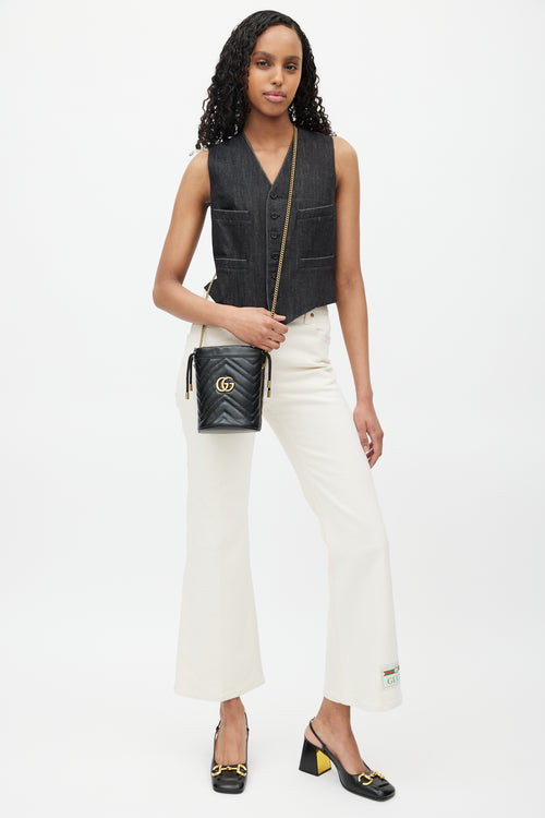 Gucci Black & Gold GG Marmont Leather Bucket Bag