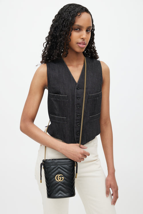 Gucci Black & Gold GG Marmont Leather Bucket Bag