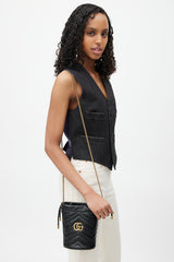 Gucci Black & Gold GG Marmont Leather Bucket Bag