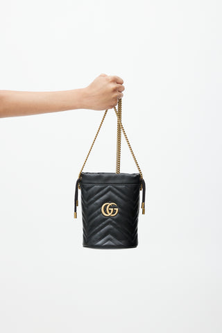 Gucci Black & Gold GG Marmont Leather Bucket Bag