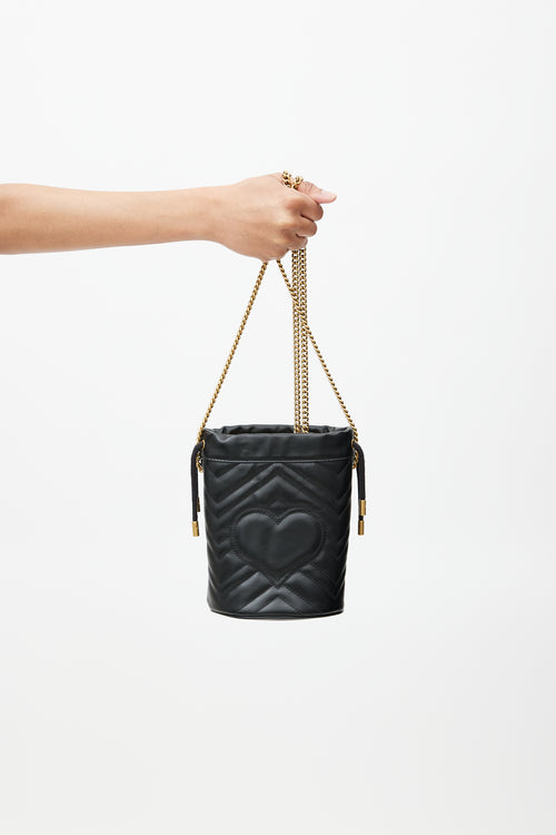 Gucci Black & Gold GG Marmont Leather Bucket Bag
