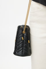 Gucci Black & Gold GG Marmont Leather Bucket Bag