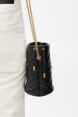 Gucci Black & Gold GG Marmont Leather Bucket Bag