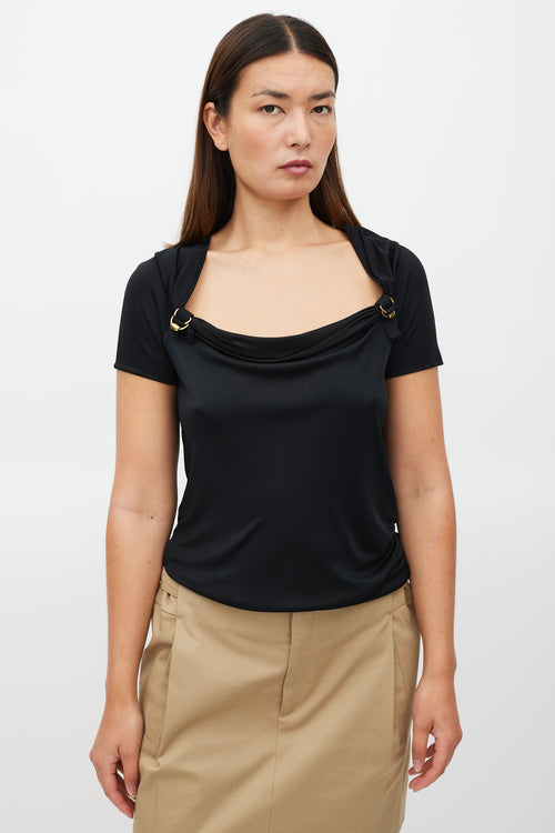 Gucci Black & Gold Hardware Cowl Neck Top