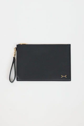 Gucci Black Leather & Gold Hardware Zip Pouch