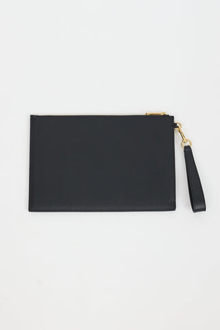 Gucci Black Leather & Gold Hardware Zip Pouch