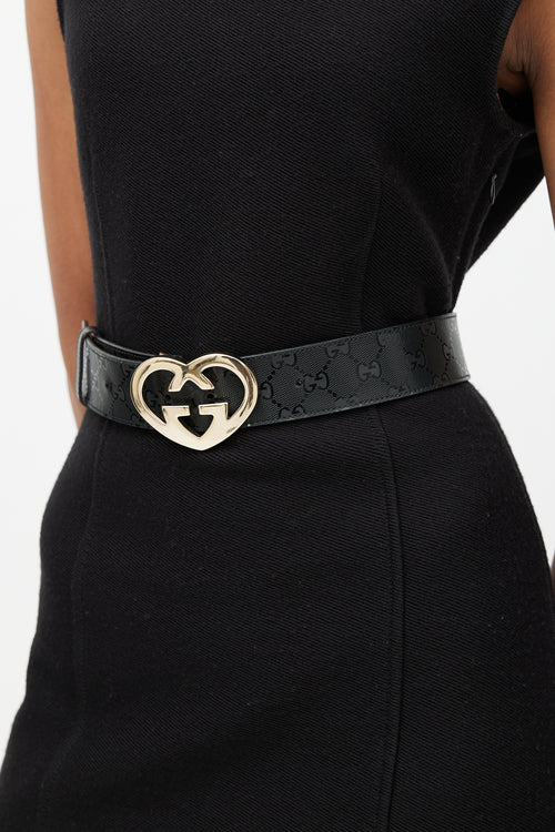 Gucci Black & Gold Heart Monogram Belt