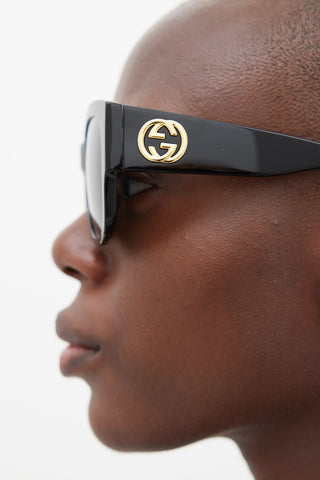 Gucci Black & Gold Interlocking GG GG0142SAN Sunglasses