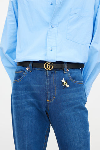 Gucci Black & Gold Leather Double G Belt