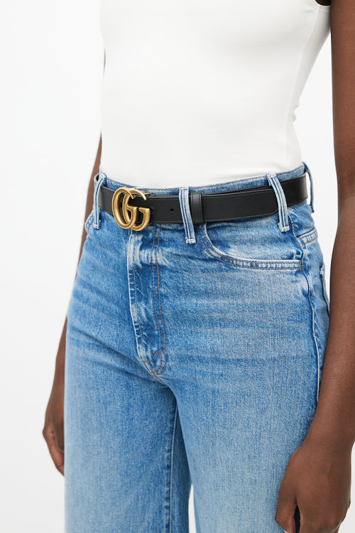 Gucci Black & Gold Leather GG Belt