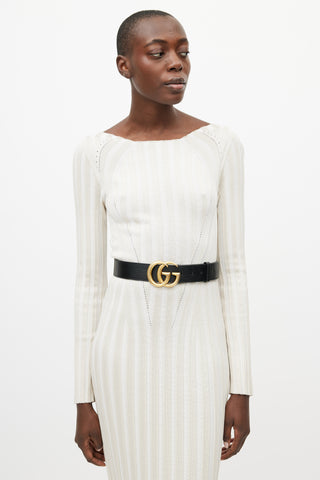 Gucci Black & Gold Leather GG Marmont Belt