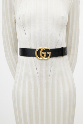 Gucci Black & Gold Leather GG Marmont Belt