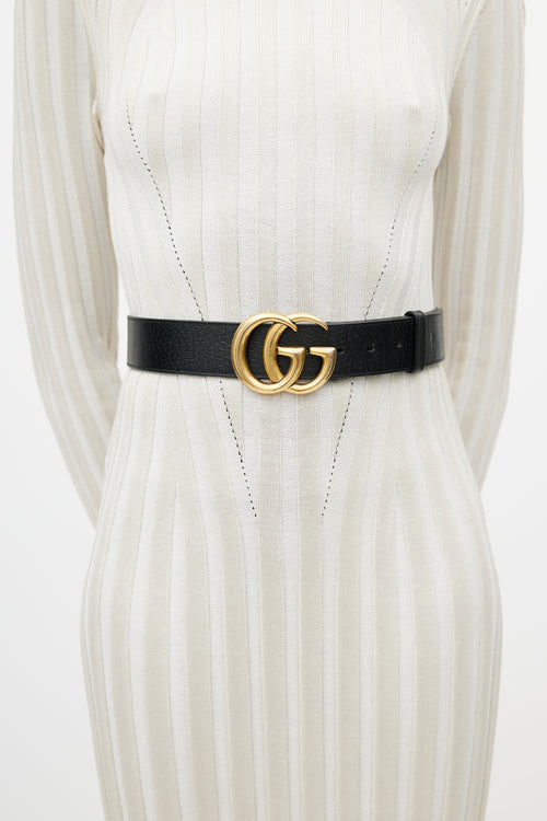 Gucci Black & Gold Leather GG Marmont Belt
