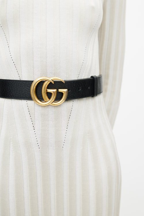 Gucci Black & Gold Leather GG Marmont Belt