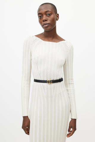 Gucci Black & Gold Leather GG Slim Belt