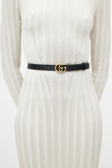 Gucci Black & Gold Leather GG Slim Belt