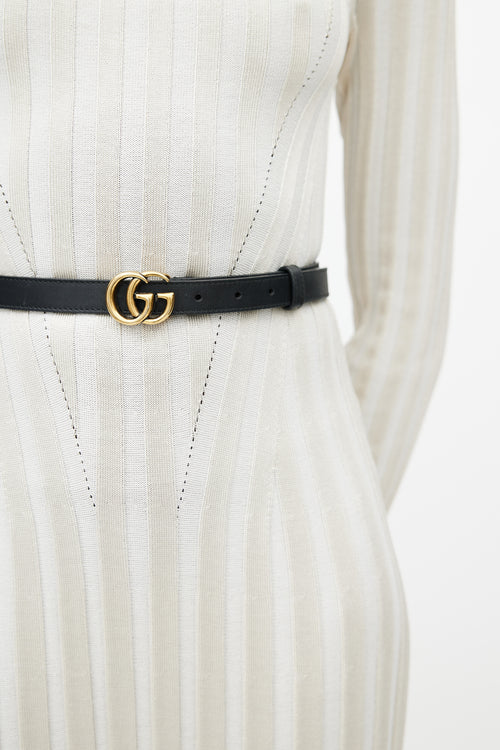 Gucci Black & Gold Leather GG Slim Belt