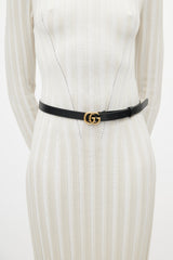 Gucci Black & Gold Leather GG Slim Belt