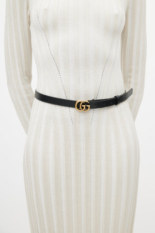 Gucci Black & Gold Leather GG Slim Belt
