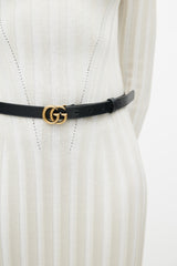 Gucci Black & Gold Leather GG Slim Belt