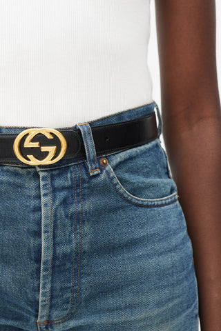 Gucci Black & Gold Leather Marmont Belt
