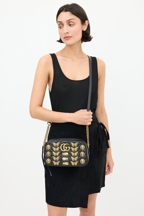 Gucci Black & Gold Leather Marmont Quilted Bag