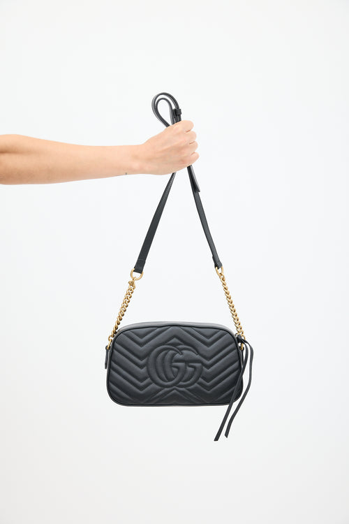 Gucci Black & Gold Leather Marmont Quilted Bag