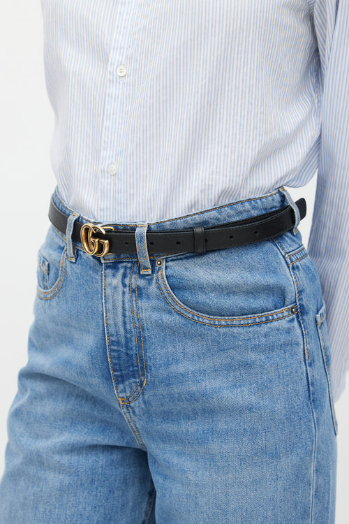 Gucci Black & Gold Leather Marmont Slim Belt