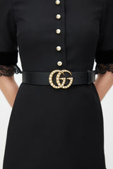 Gucci Black & Gold Leather Marmont Pearl Belt