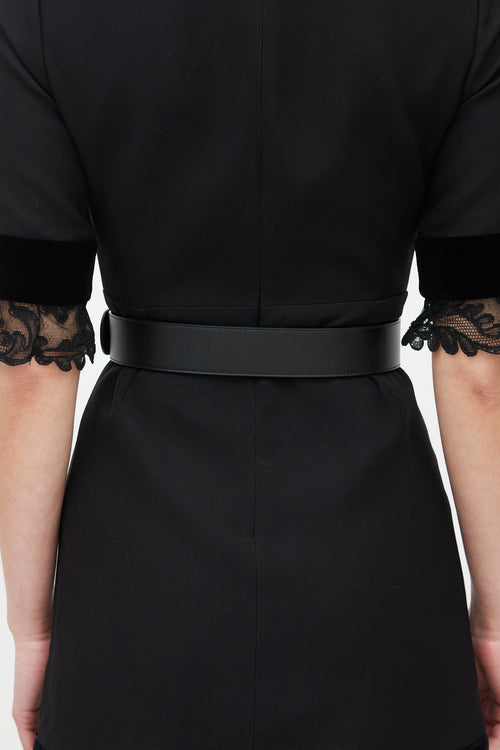 Gucci Black & Gold Leather Marmont Pearl Belt