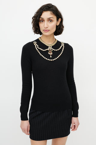 Gucci Black & Gold Pearl Embellished  Sweater