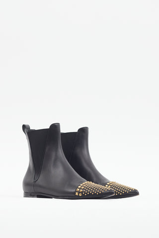 Gucci Black & Gold Studded Toe Boot
