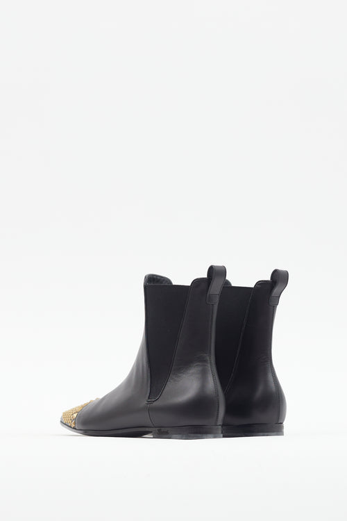 Gucci Black & Gold Studded Toe Boot