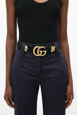 Gucci Black & Gold Suede Floral GG Belt