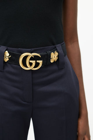 Gucci Black & Gold Suede Floral GG Belt