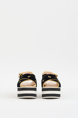 Gucci Black & Gold Velvet Peggy Platform Sandal