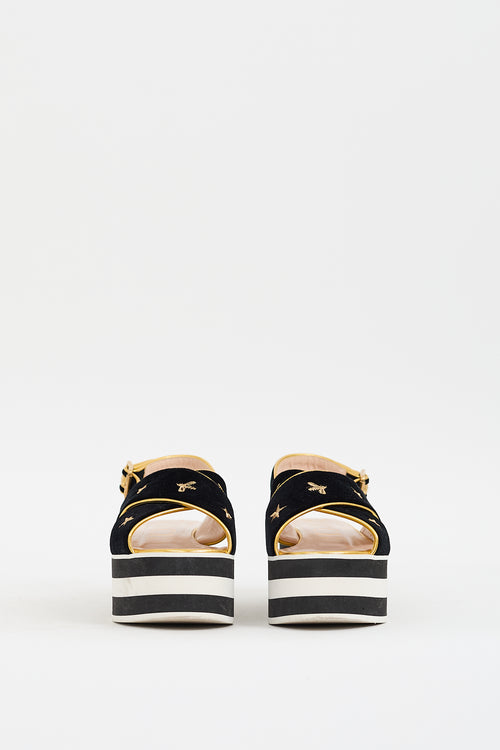 Gucci Black & Gold Velvet Peggy Platform Sandal