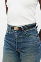 Gucci Black & Gunmetal Slim Leather Belt