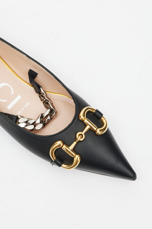 Gucci Black & Multicolour Horsebit & Chain Leather Ballet Flat