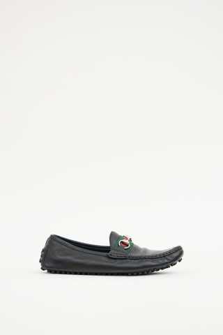 Gucci Black Webbed Leather Driving Loafer