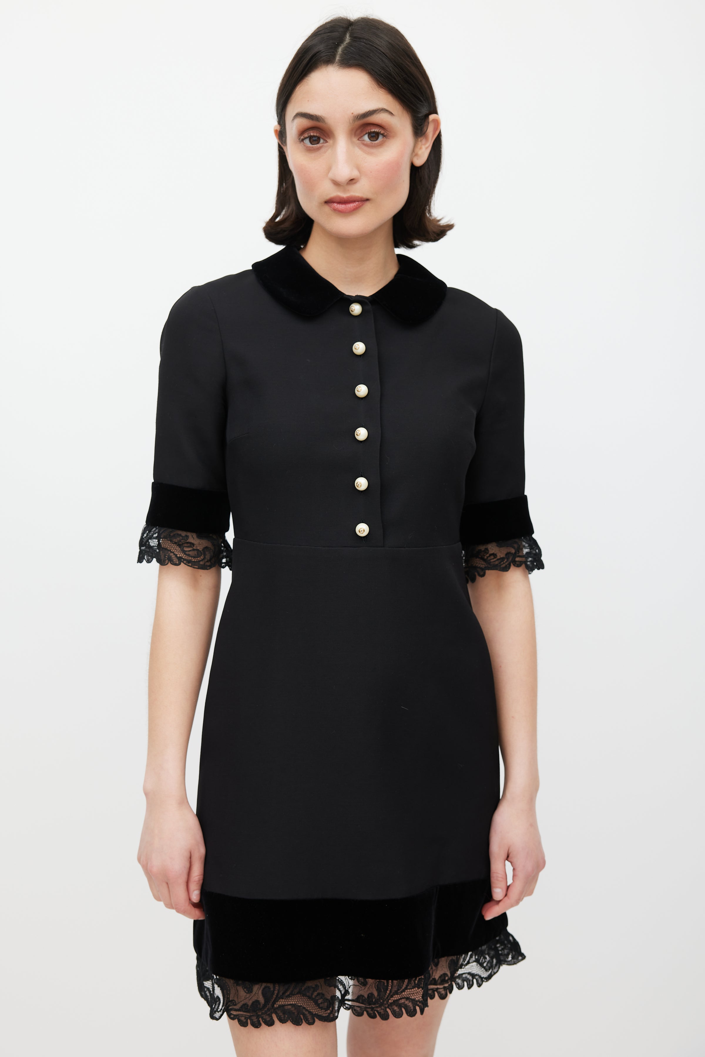 Gucci // Black Silk Lace Pearl Dress VSP Consignment Gucci // Black Silk Lace Pearl Dress VSP Consignment