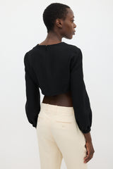 Gucci Black Lace Up Silk Top