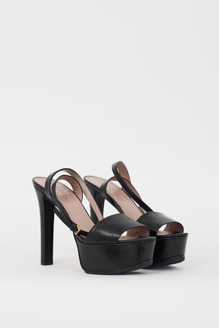 Gucci Black Leather Ankle Wrap Heel