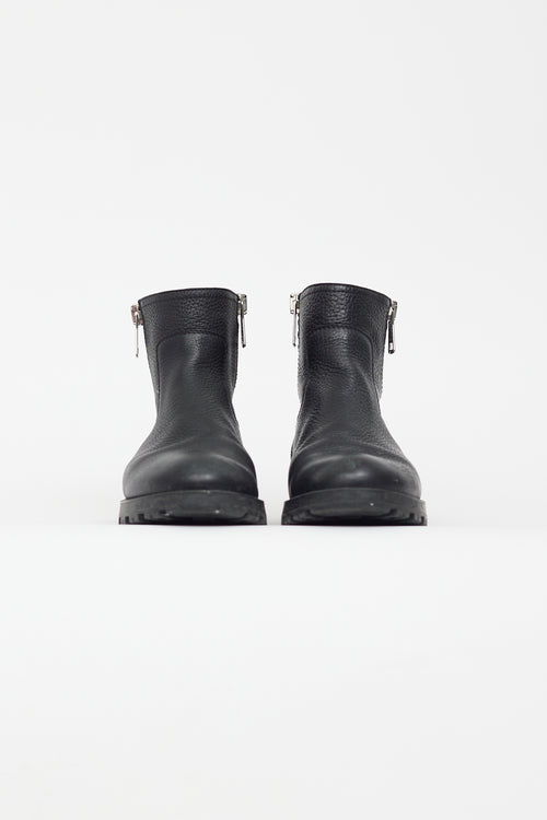 Gucci Black Leather Ankle Zip Boot