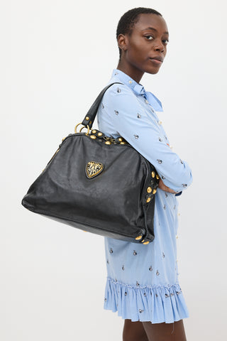 Gucci Black Leather Babouska Studded Bag